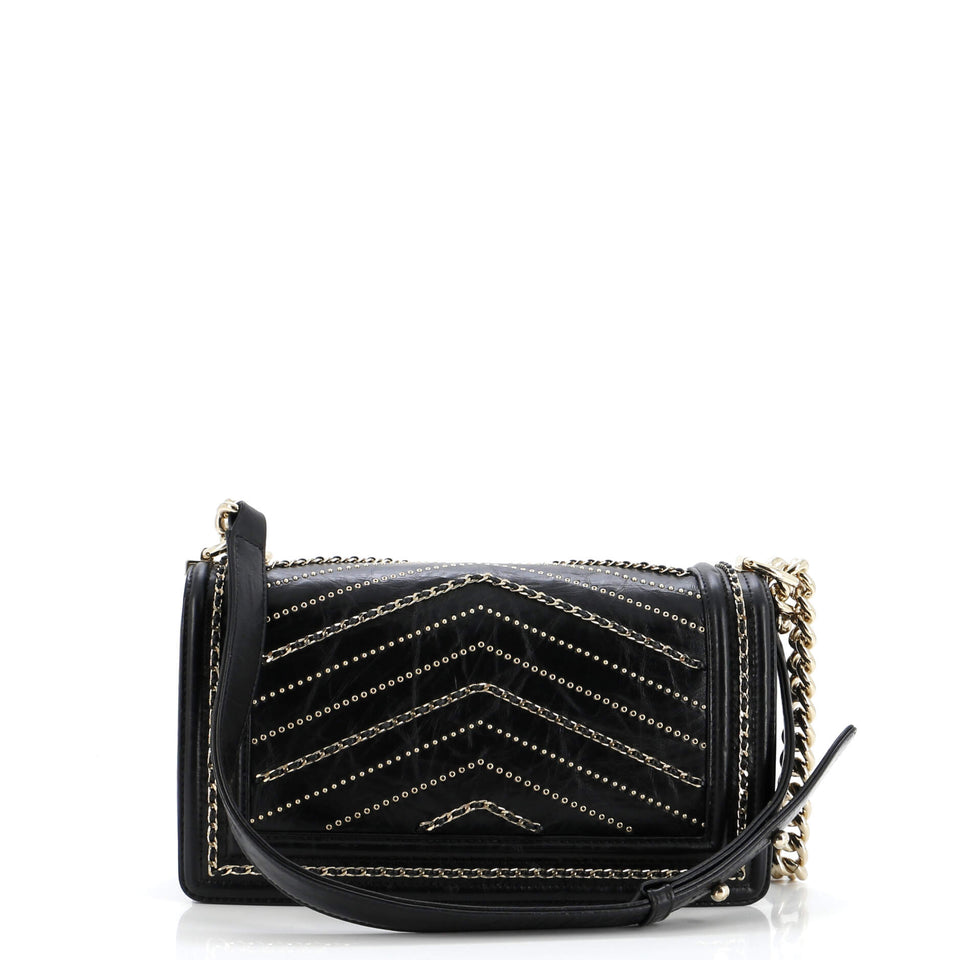 Boy Flap Bag Chevron Embellished Crumpled Calfskin Old Medium