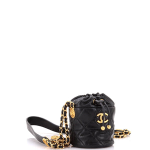 Twist Your Buttons Drawstring Bucket Bag Quilted Caviar Mini