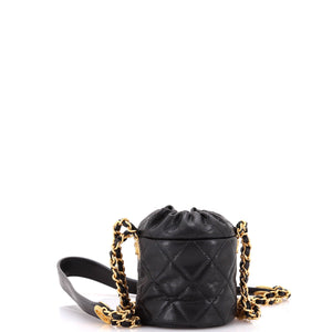 Twist Your Buttons Drawstring Bucket Bag Quilted Caviar Mini