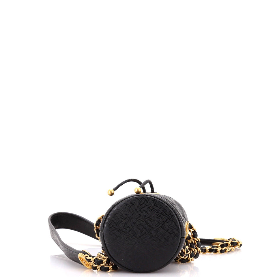 Twist Your Buttons Drawstring Bucket Bag Quilted Caviar Mini