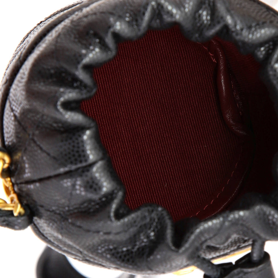 Twist Your Buttons Drawstring Bucket Bag Quilted Caviar Mini