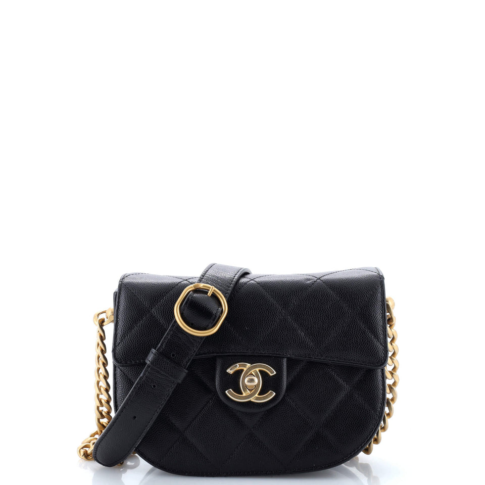 Moon Flap Messenger Bag Quilted Caviar Mini