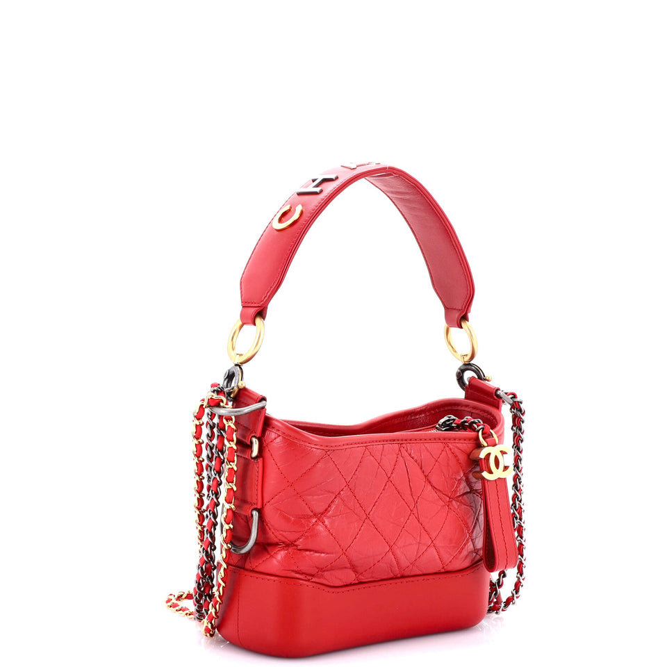 Gabrielle Hobo with Logo Handle Quilted Aged Calfskin Small