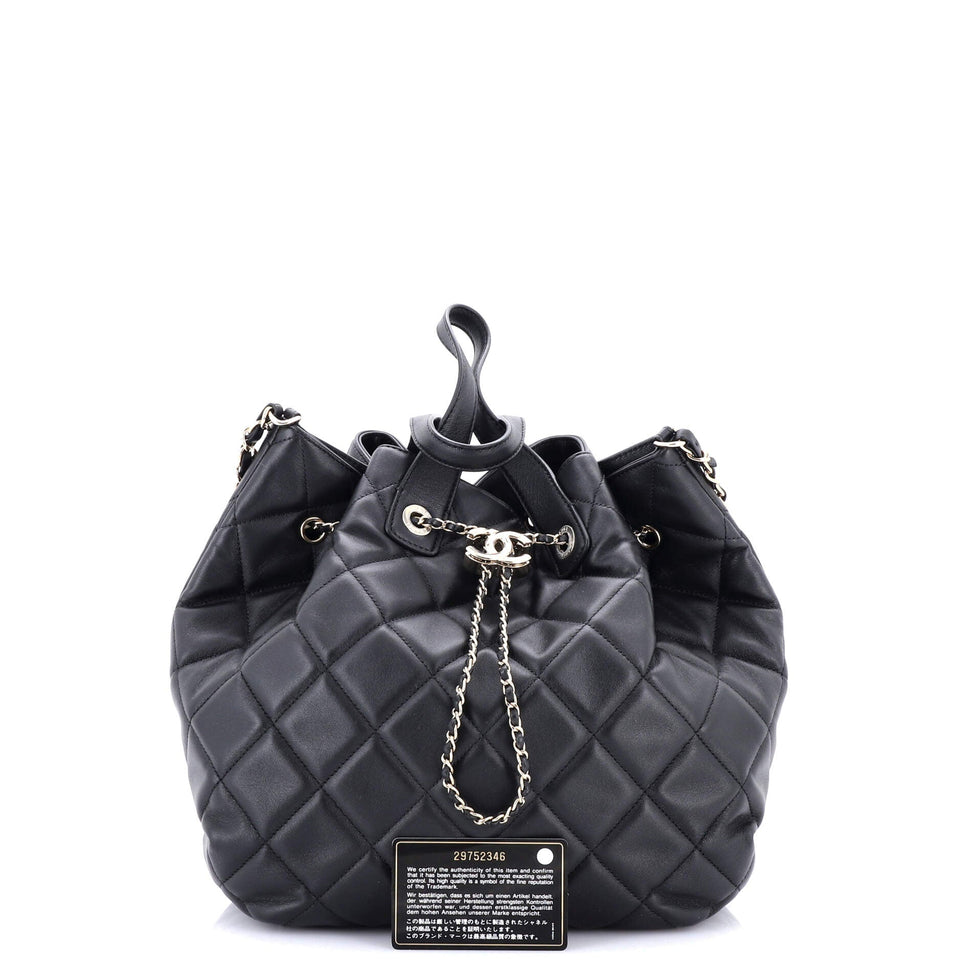 CC Dweller Drawstring Bucket Tote Quilted Lambskin Medium