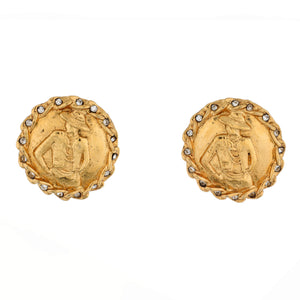 Vintage Coco Mademoiselle Round Clip-On Earrings Metal with Crystals