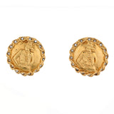 Vintage Coco Mademoiselle Round Clip-On Earrings Metal with Crystals