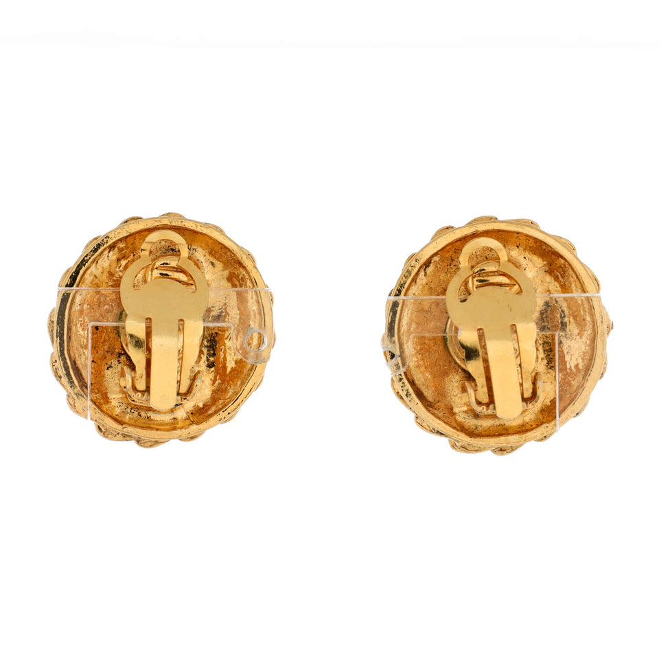 Vintage Coco Mademoiselle Round Clip-On Earrings Metal with Crystals