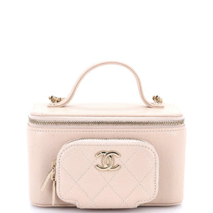 Business Affinity Top Handle Vanity Case with Chain Quilted Caviar Small