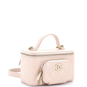 Business Affinity Top Handle Vanity Case with Chain Quilted Caviar Small