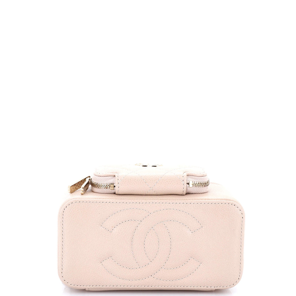 Business Affinity Top Handle Vanity Case with Chain Quilted Caviar Small