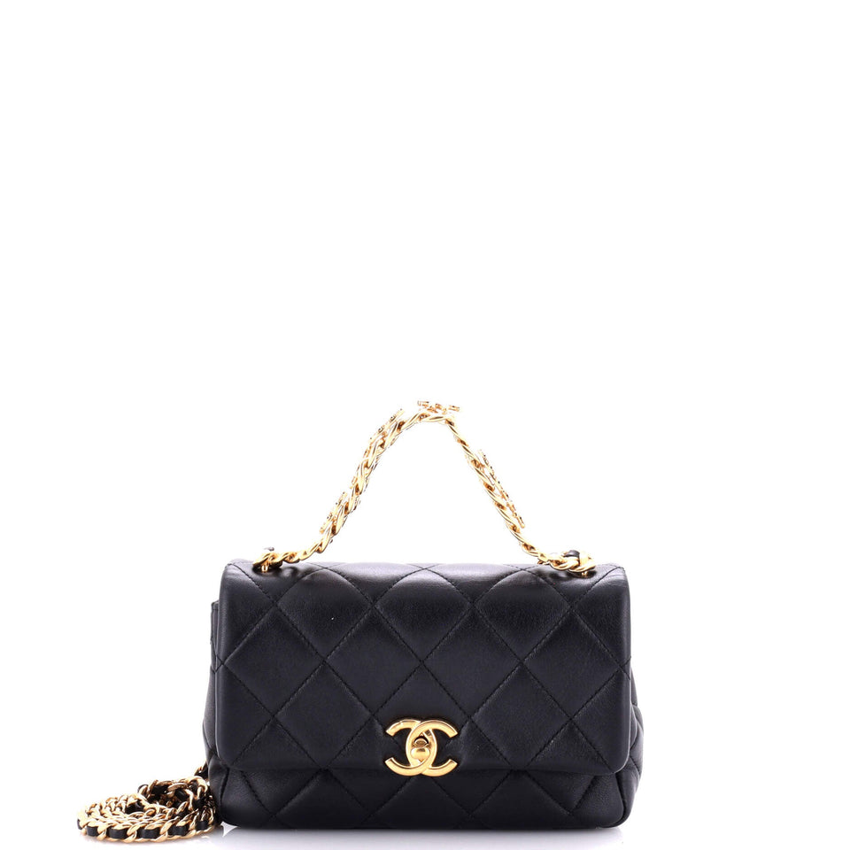 Crystal CC Chain Handle Flap Bag Quilted Lambskin Small
