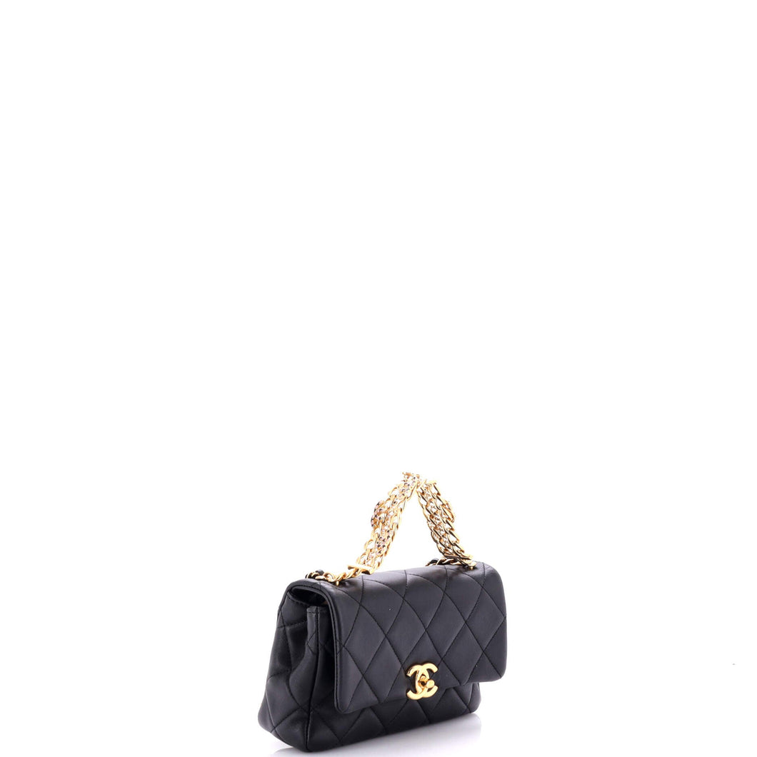 Crystal CC Chain Handle Flap Bag Quilted Lambskin Small
