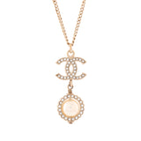 CC Drop Pendant Necklace Metal with Crystals and Faux Pearl
