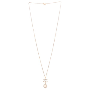 CC Drop Pendant Necklace Metal with Crystals and Faux Pearl