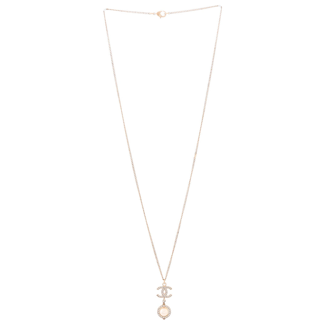 CC Drop Pendant Necklace Metal with Crystals and Faux Pearl