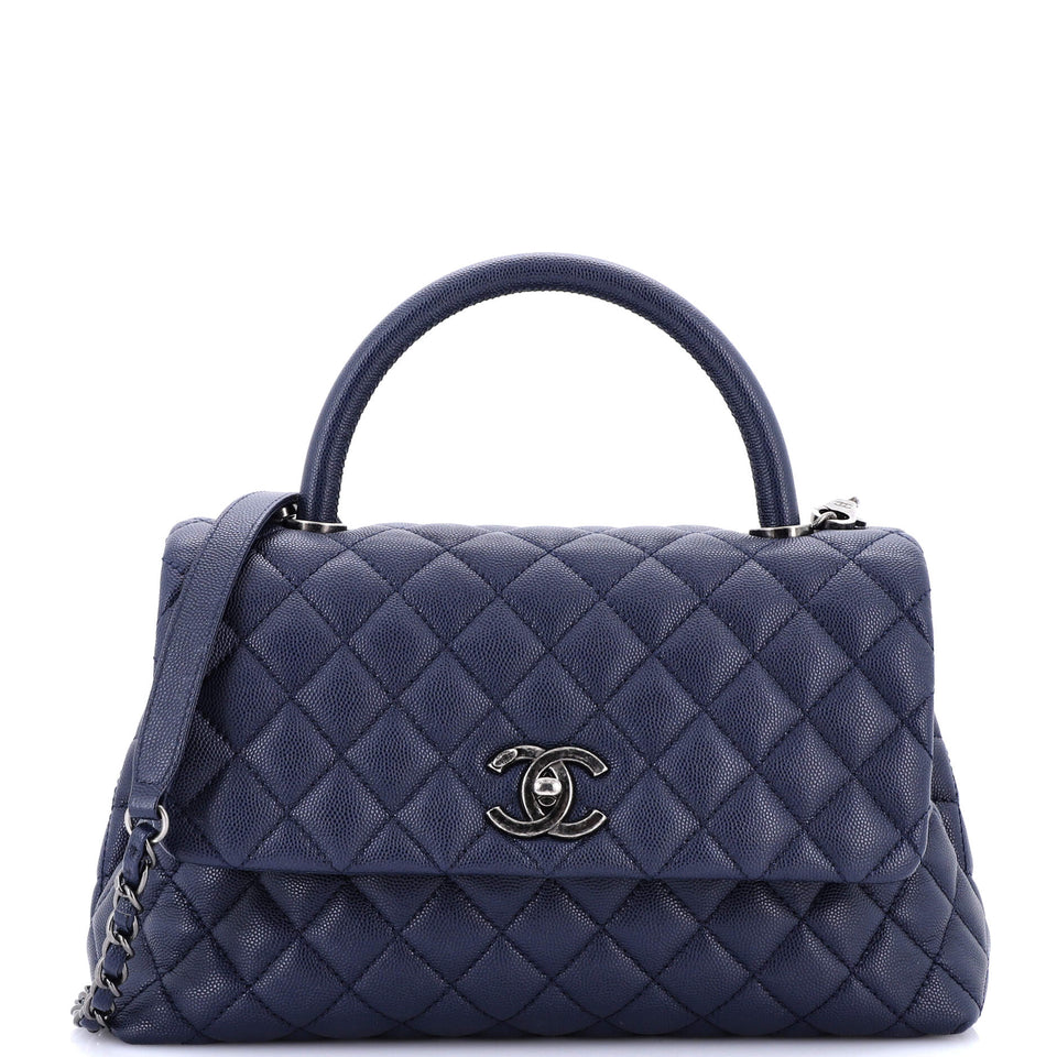 Coco Top Handle Bag Quilted Caviar Small