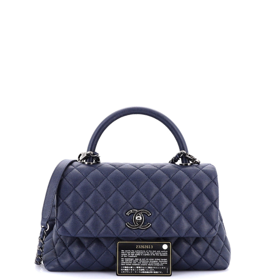 Coco Top Handle Bag Quilted Caviar Small