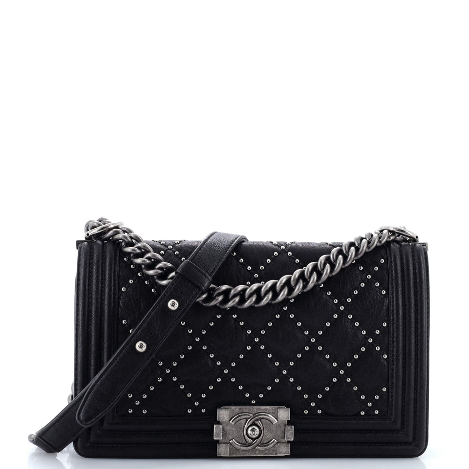 Boy Flap Bag Studded Quilted Distressed Calfskin Old Medium