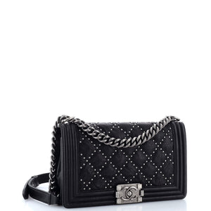 Boy Flap Bag Studded Quilted Distressed Calfskin Old Medium