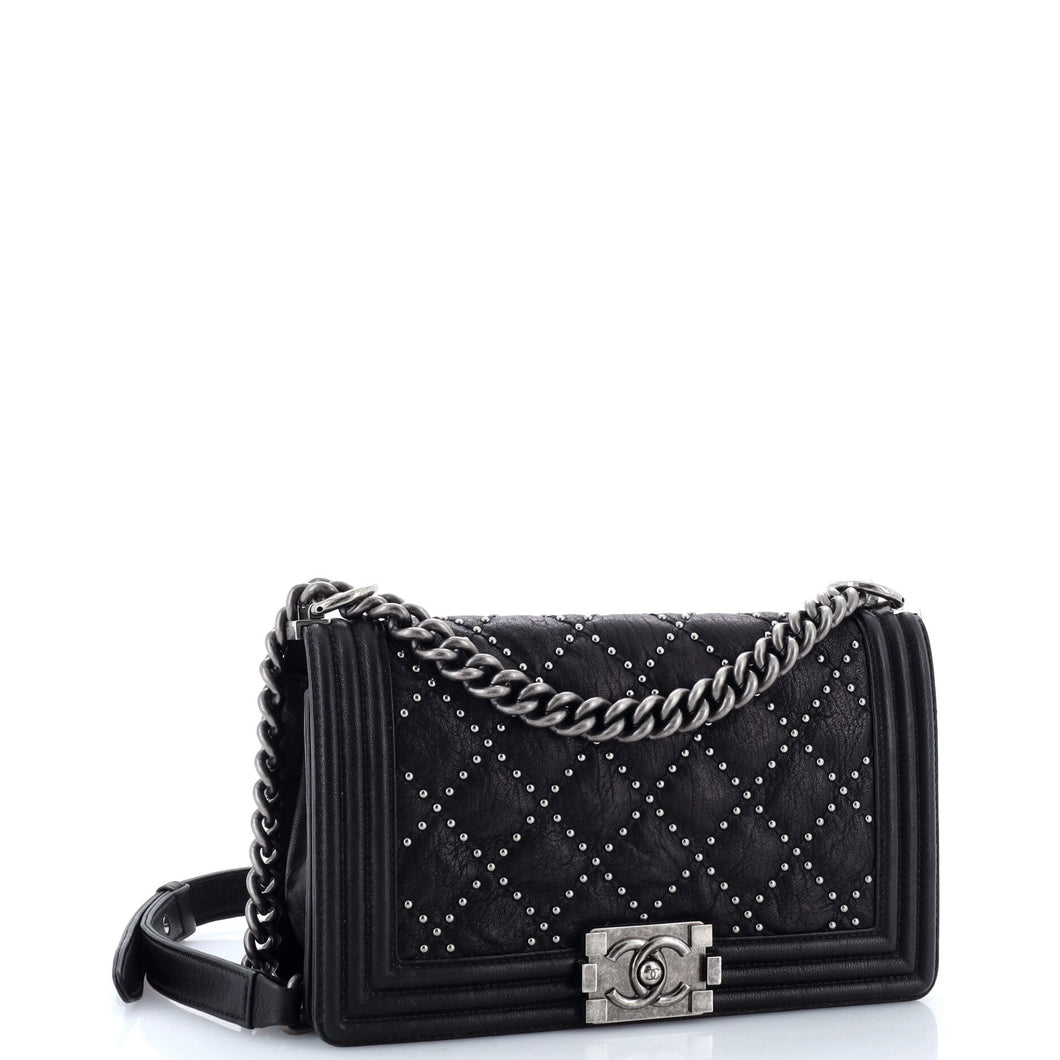 Boy Flap Bag Studded Quilted Distressed Calfskin Old Medium