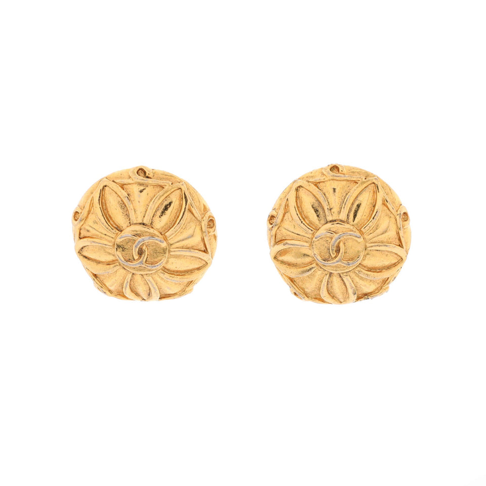 Vintage CC Round Clip-On Earrings Metal