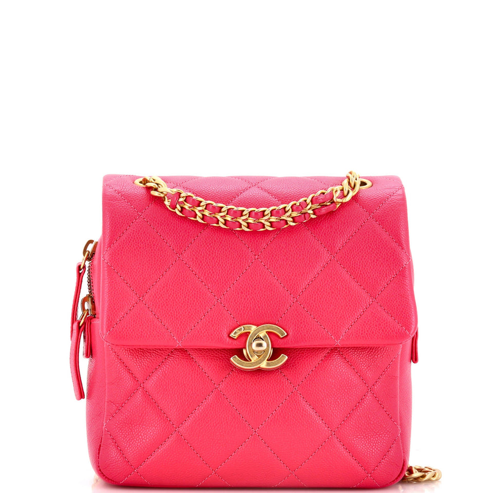 Chain Melody Flap Backpack Quilted Caviar Small