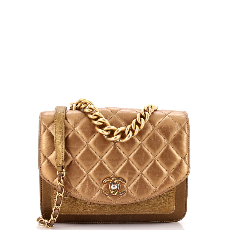 Chain Handle Flap Bag Quilted Calfskin with Caviar Small