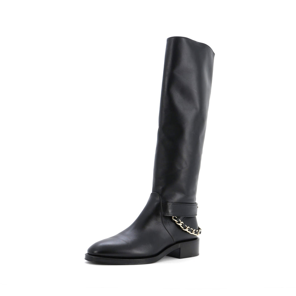 Women's CC Chain Knee High Riding Boots Leather