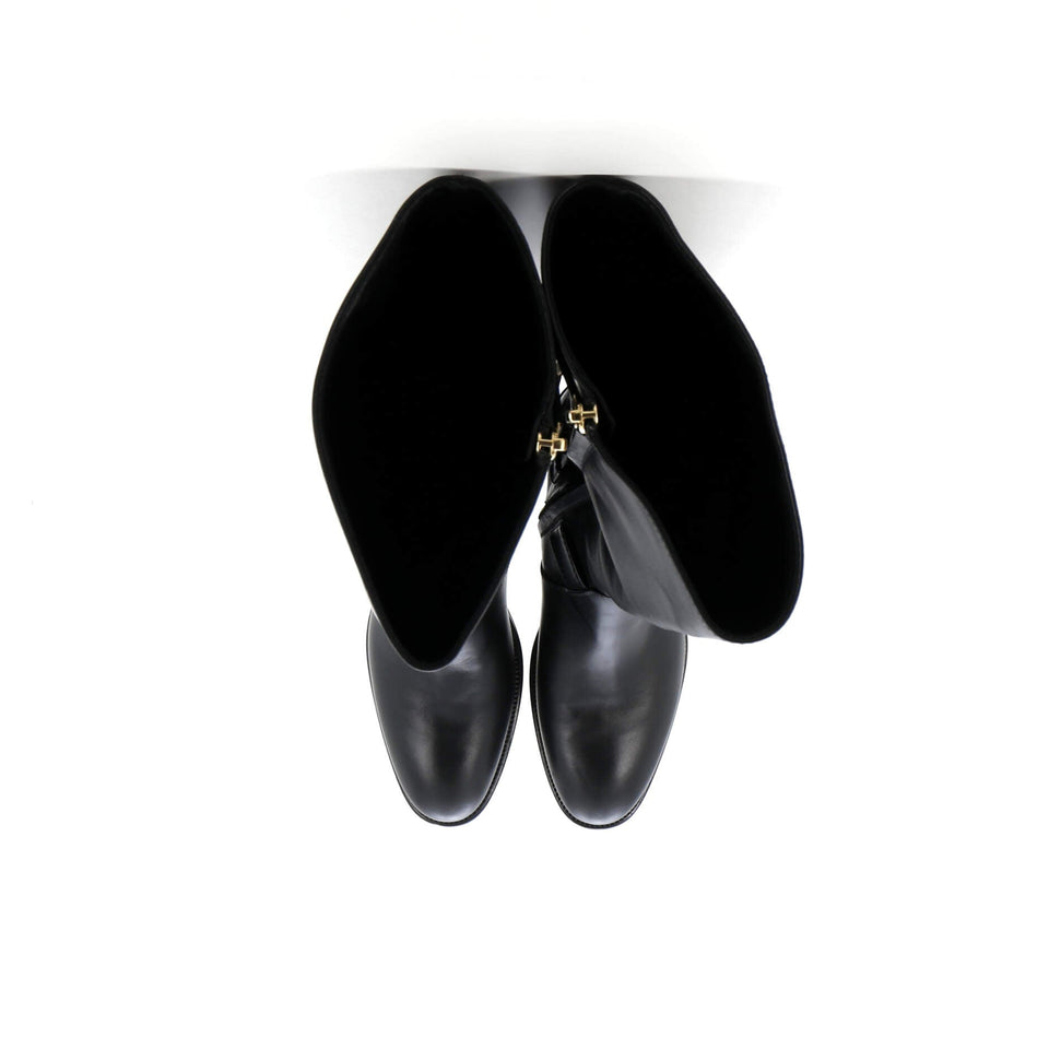 Women's CC Chain Knee High Riding Boots Leather