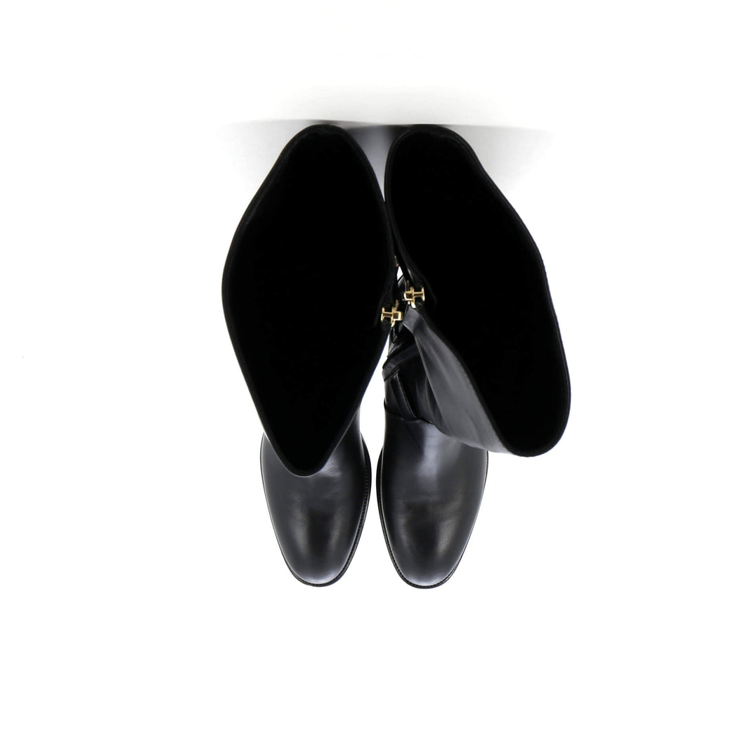 Women's CC Chain Knee High Riding Boots Leather