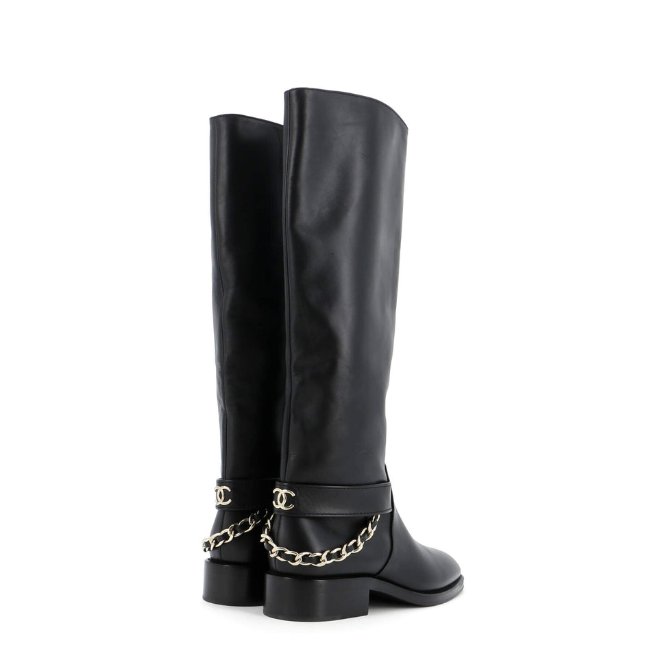 Women's CC Chain Knee High Riding Boots Leather