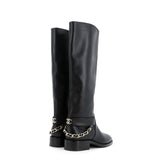 Women's CC Chain Knee High Riding Boots Leather