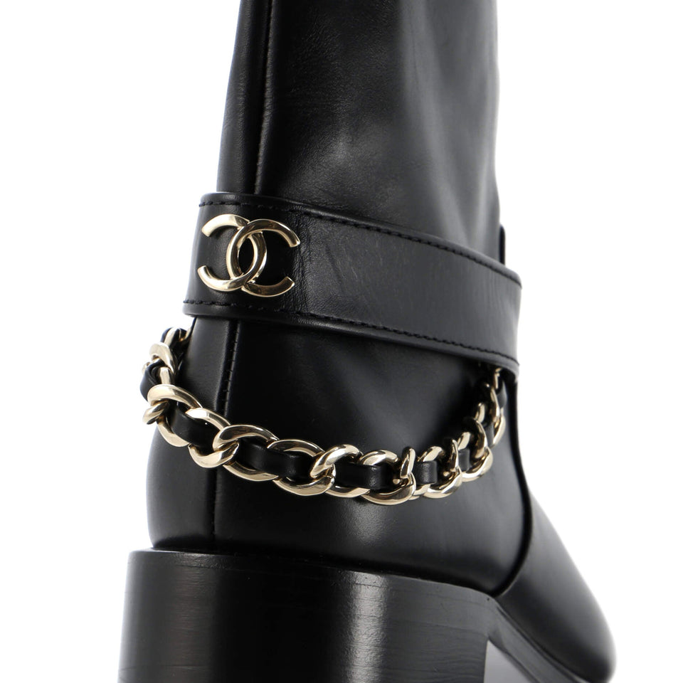 Women's CC Chain Knee High Riding Boots Leather