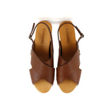 Women's CC Slingback Platform Wedge Sandals Leather and Wood