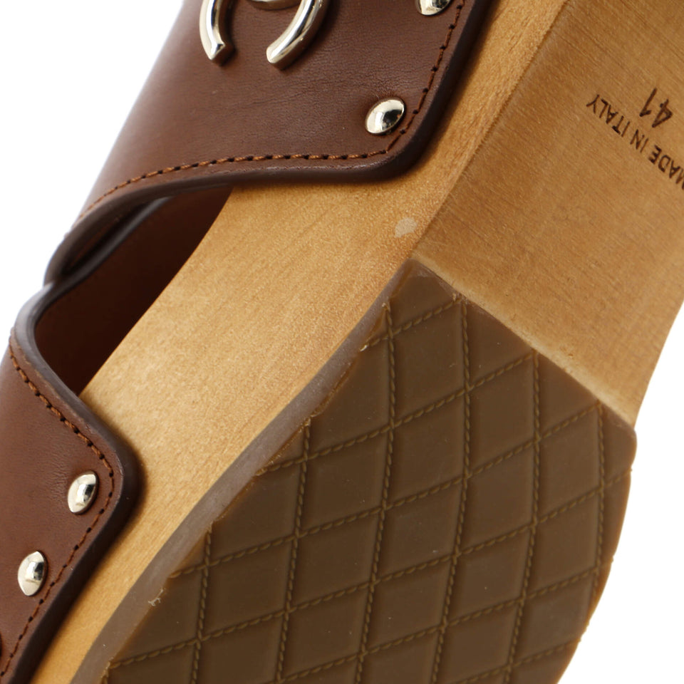 Women's CC Slingback Platform Wedge Sandals Leather and Wood