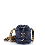 Twist Your Buttons Drawstring Bucket Bag Quilted Caviar Mini