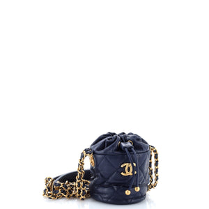 Twist Your Buttons Drawstring Bucket Bag Quilted Caviar Mini
