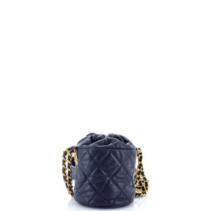 Twist Your Buttons Drawstring Bucket Bag Quilted Caviar Mini