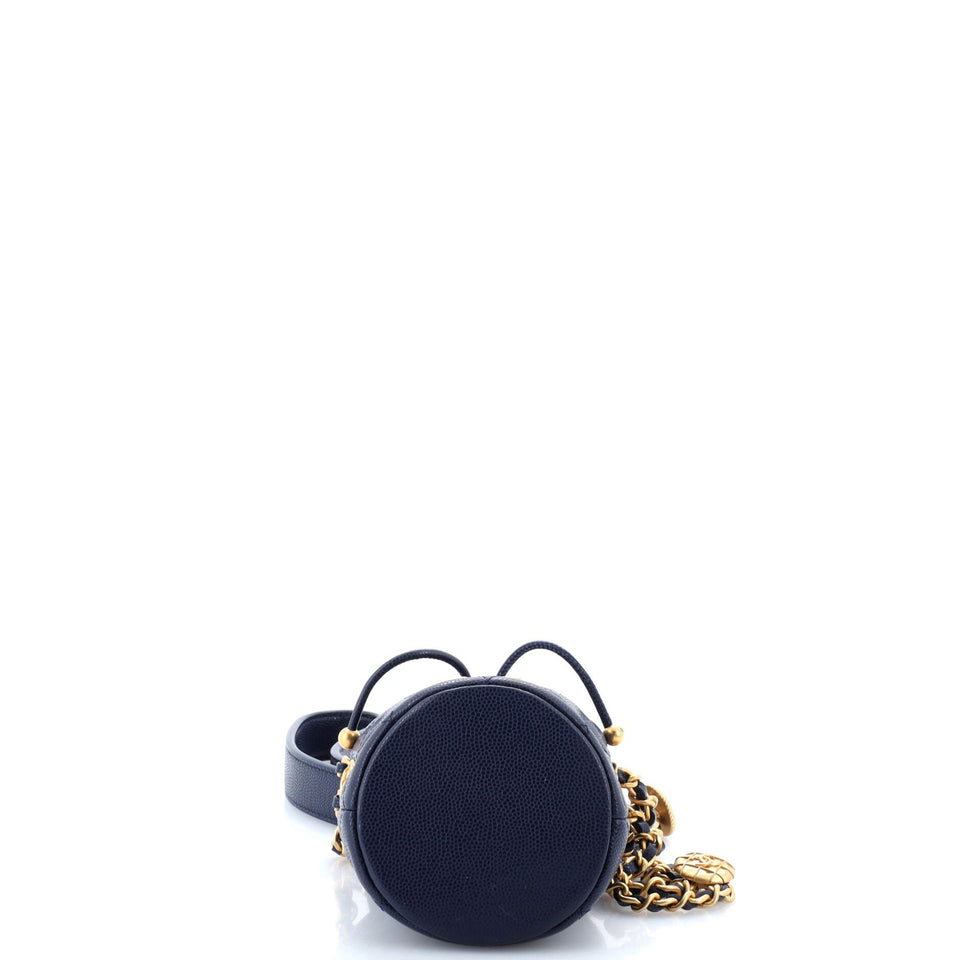 Twist Your Buttons Drawstring Bucket Bag Quilted Caviar Mini