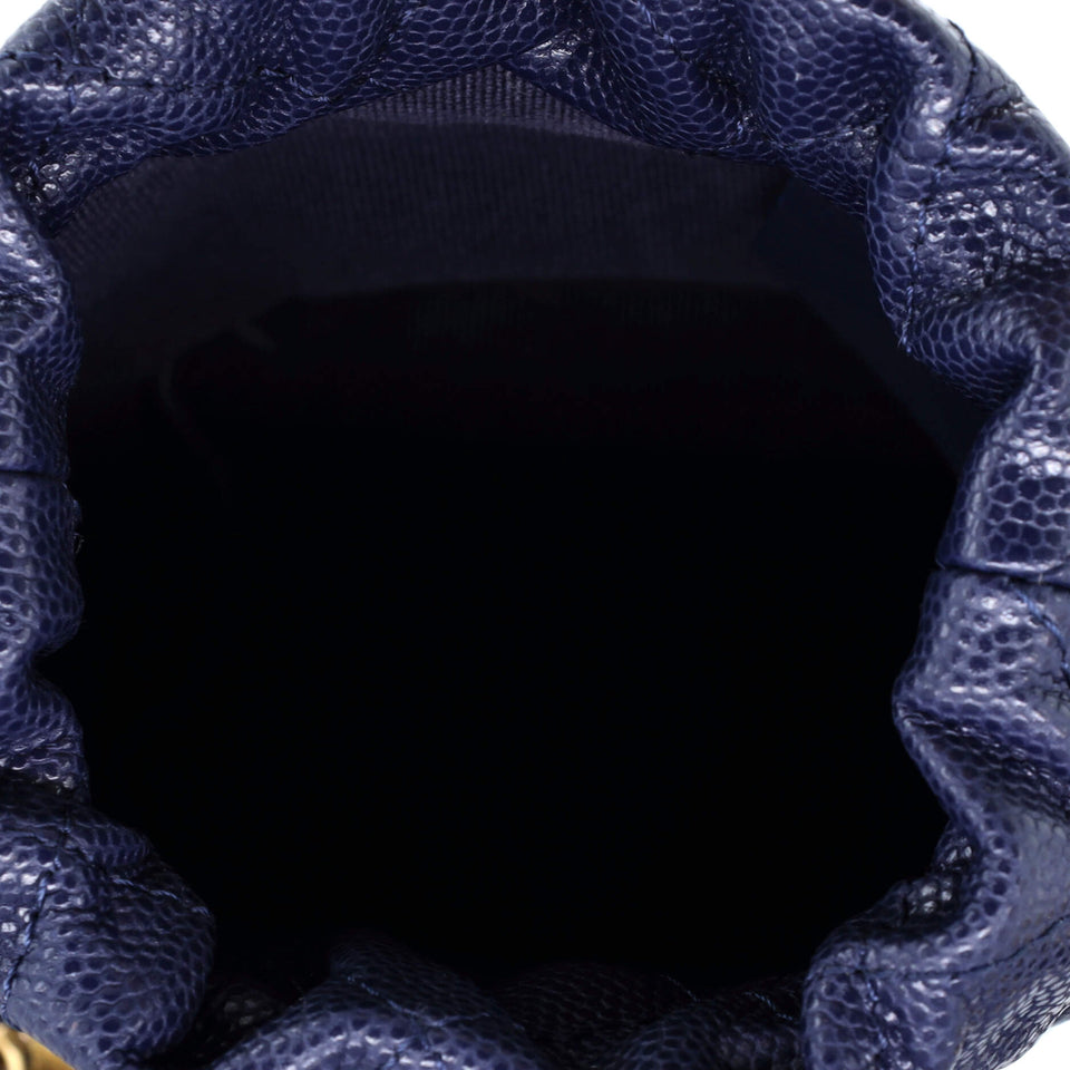 Twist Your Buttons Drawstring Bucket Bag Quilted Caviar Mini