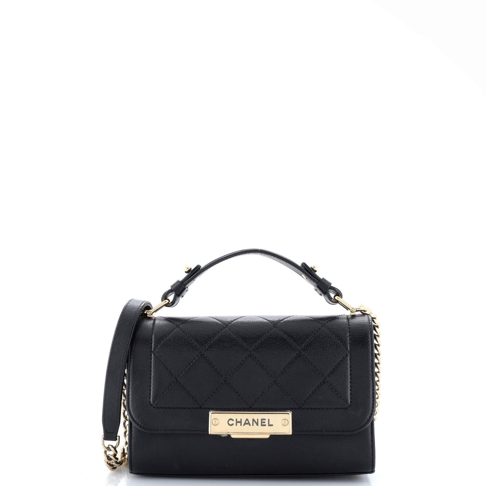 Label Click Flap Bag Quilted Calfskin Small