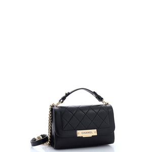 Label Click Flap Bag Quilted Calfskin Small
