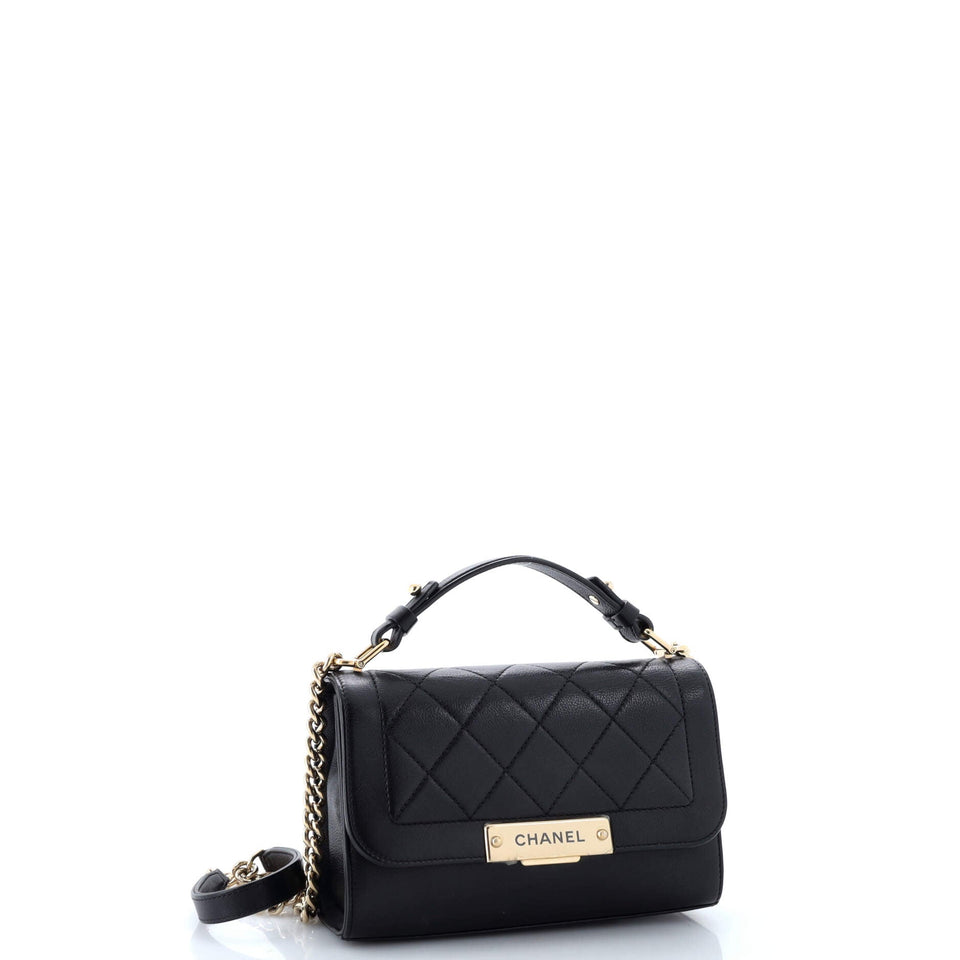 Label Click Flap Bag Quilted Calfskin Small