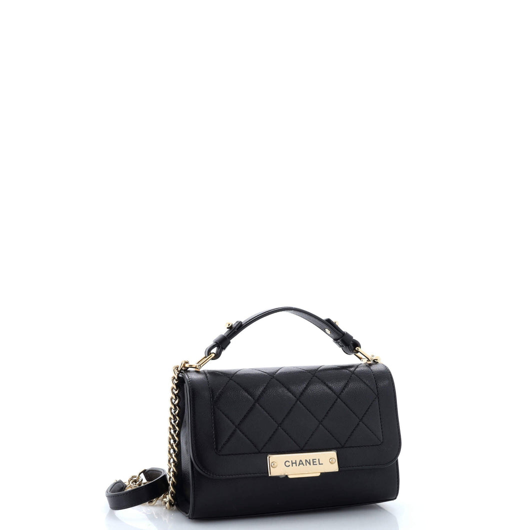 Label Click Flap Bag Quilted Calfskin Small