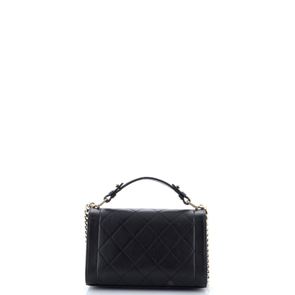 Label Click Flap Bag Quilted Calfskin Small
