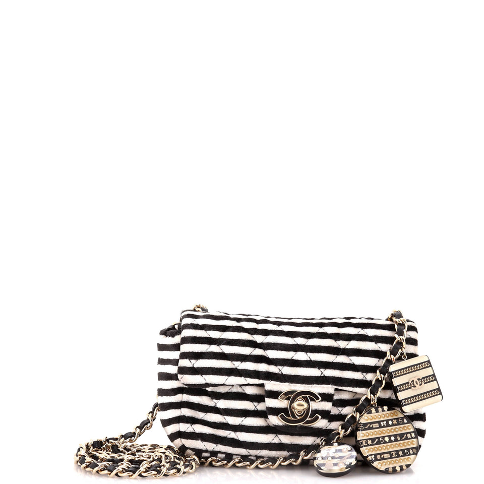 CC Chain Flap Bag Quilted Striped Velvet Extra Mini