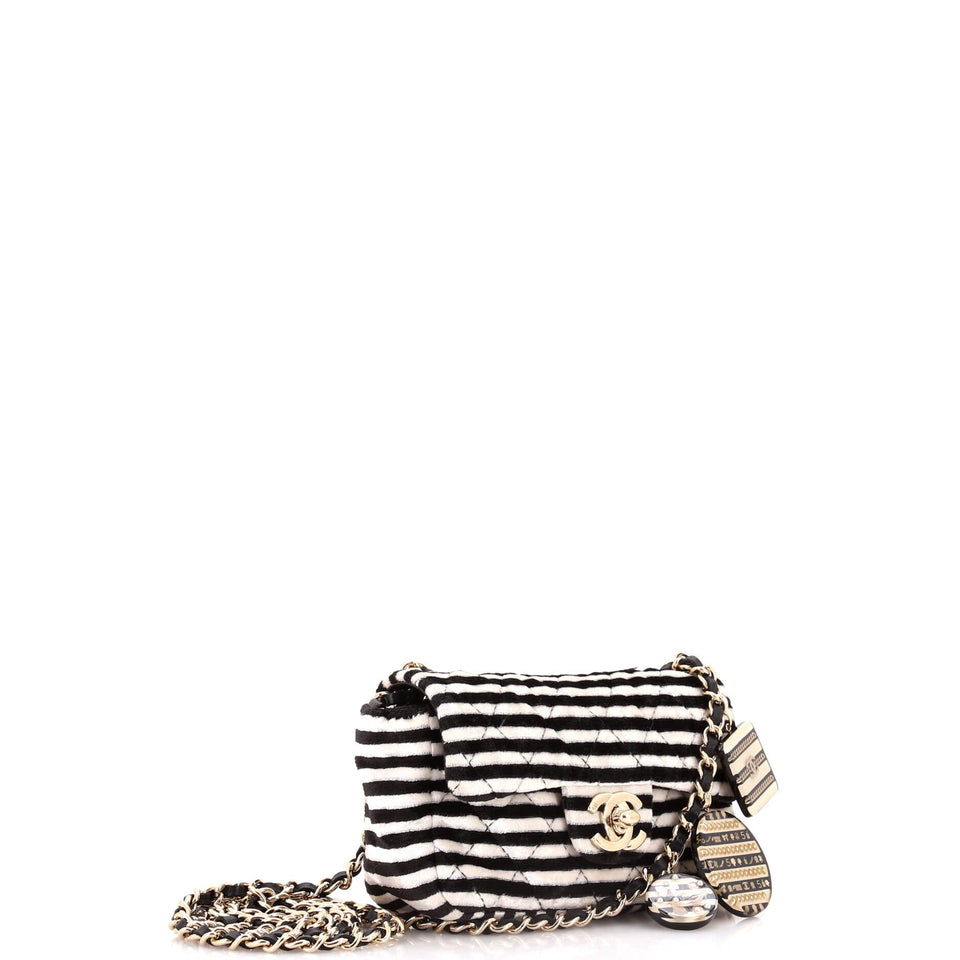 CC Chain Flap Bag Quilted Striped Velvet Extra Mini