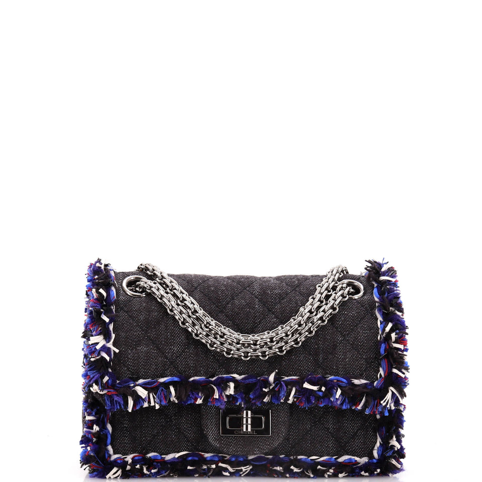 Reissue 2.55 Flap Bag Quilted Denim with Tweed Fringe 224
