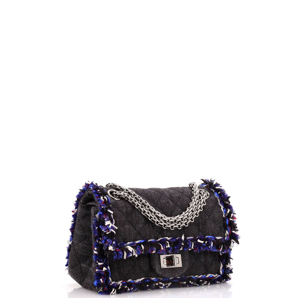 Reissue 2.55 Flap Bag Quilted Denim with Tweed Fringe 224