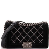Boy Flap Bag Stitched Quilted Velvet Old Medium